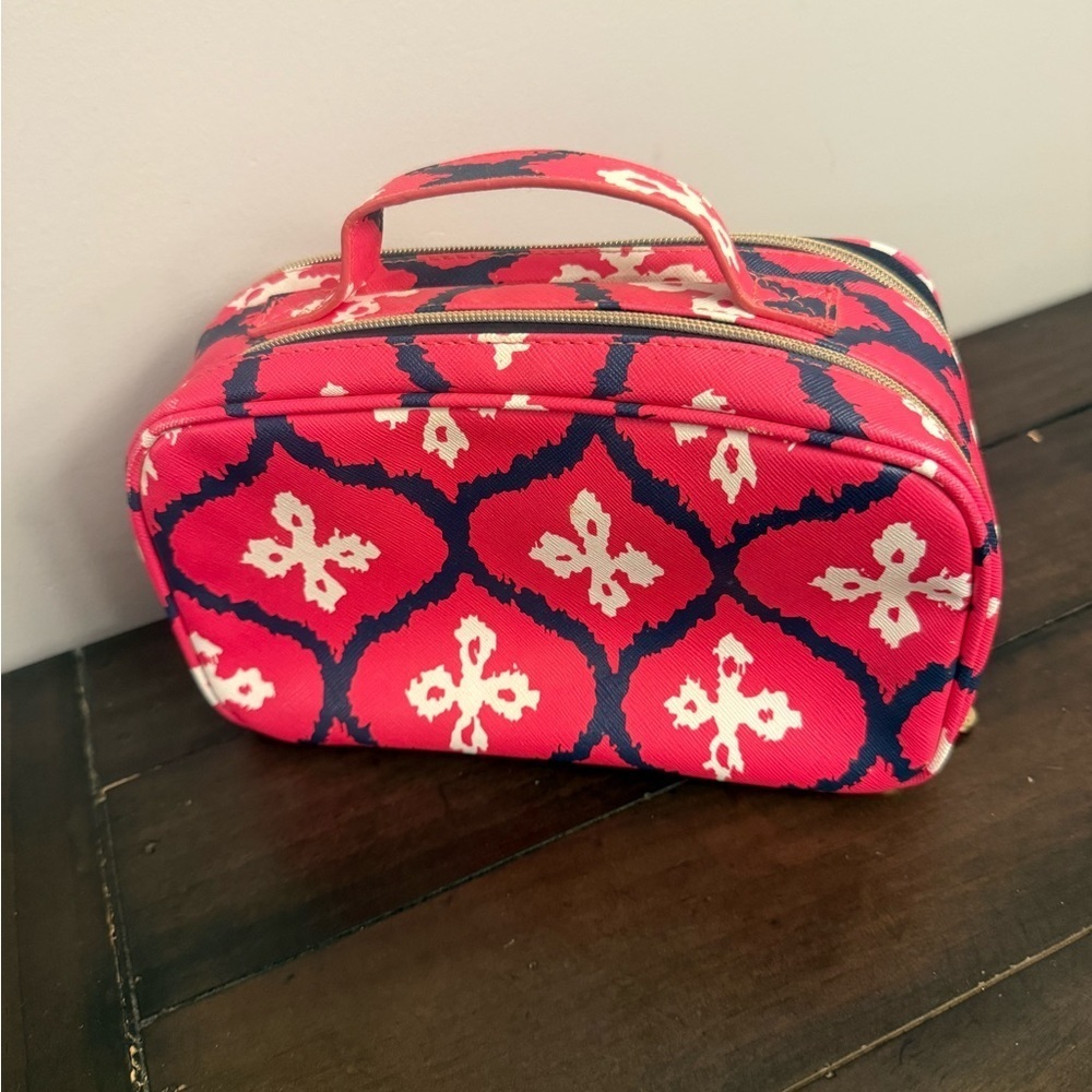 Dabney Lee Red & Navy Printed Double Zip Cosmetic Travel Case